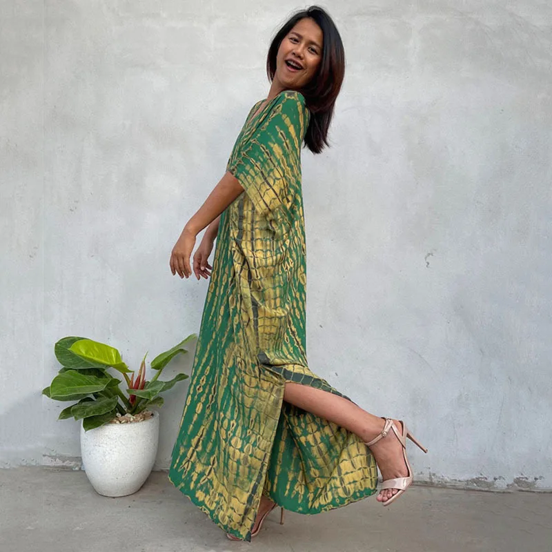 Fashion Casual Striped Print Long Dresses Women Bohemian V-neck Bat Sleeve Loose Slit Beach Dress Summer New Beachwear Vestidos 76 Fashion Casual Striped Print Long Dresses Women Bohemian V-neck Bat Sleeve Loose Slit Beach Dress Summer New Beachwear Vestidos