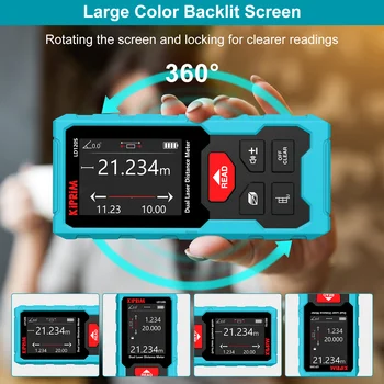 Kiprim Dual Laser Distance Meter Rechargeable Bilateral Laser Rangefinder 120m Digital Tape Measure Angle Measurment Tool 5