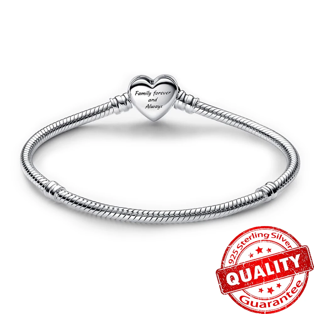 Sparkling Sterling Silver 925 Bangles Infinity Heart Clasp Snake Chain Bracelet Fit DIY Charms Beads Original Jewelry Gift