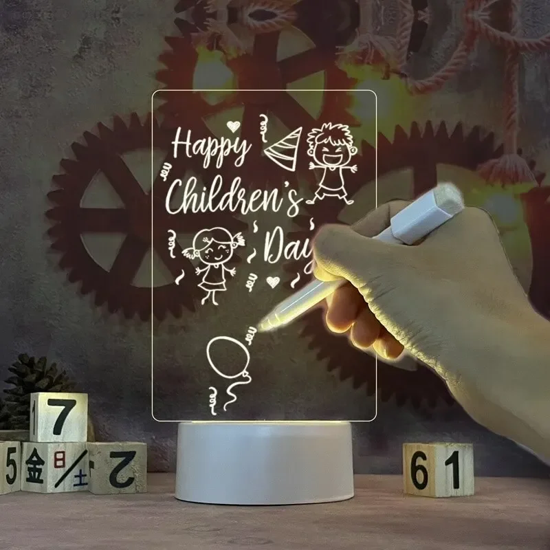 LED Drawing Board Personalized LED Lamp Acrylic Message Note Board Erasable USB Children&lsquo;s Drawing Board Bedroom Night Light Birthday Kids Gift