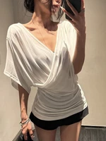 Tops plissés sexy à col en V pour femme, style Y2K, Ropa Mujer, mode, tous styles, t-shirts d'été, nouveaux vêtements coréens à manches courtes pour femmes 2026 2