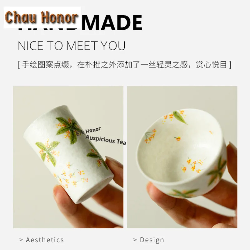 3pc/set Hand-painted Osmanthus Teacup Saucer Set Bowl For Tea-tasting Snifter Cup Kit Meditation Cup Jianzhan Master Cups Teaset
