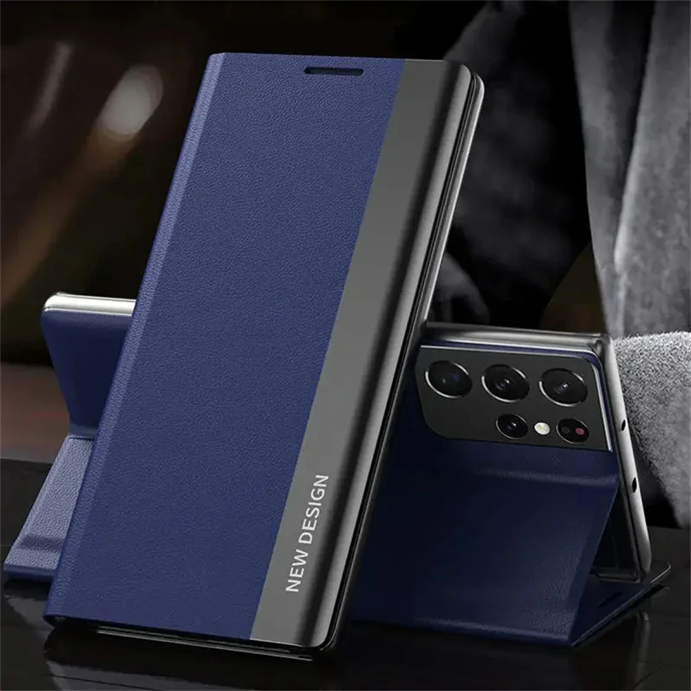 Leather Flip Stand Phone Case with Plated Back Cover