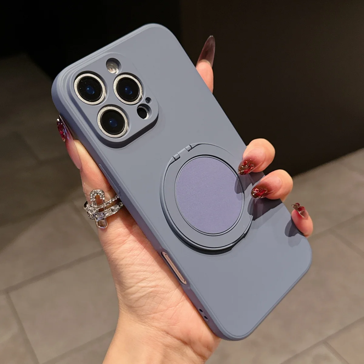 360° Rotating Liquid Silicone Case with Ring Kickstand and Grip Bracket