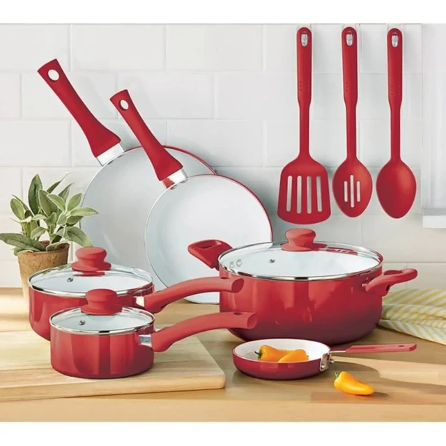 Tasty Clean Ceramic 24 Piece Non-Stick Aluminum Cookware Set, Red pots and pans  set - AliExpress