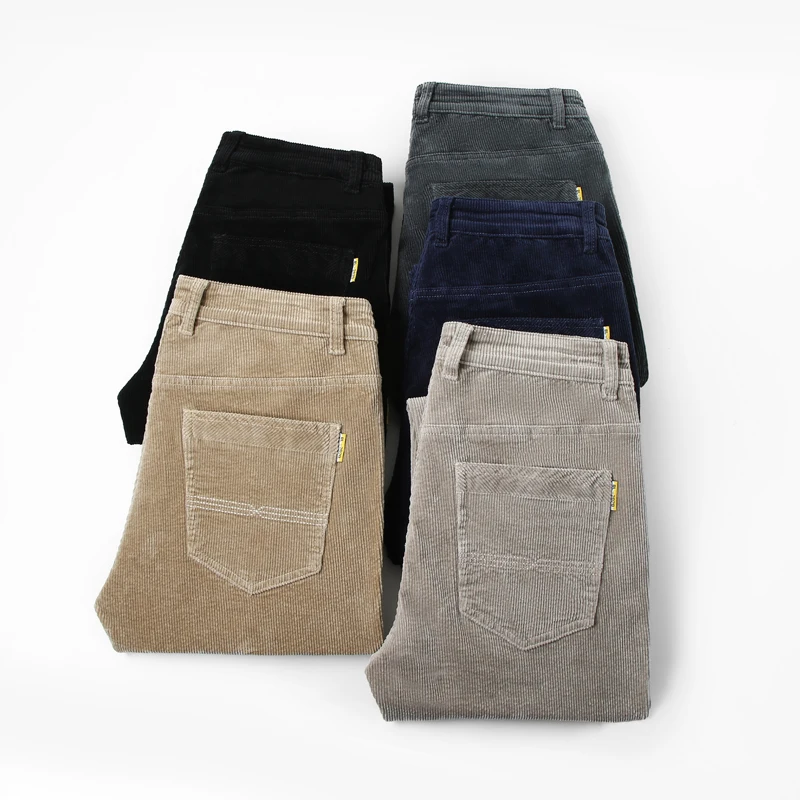 

2023 New Winter Brand Thick Warm High-quality Corduroy Pants Business Casual Men's Fit Straight High Waist Trousers