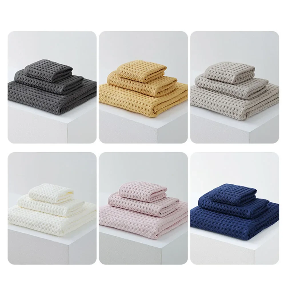 3pcs Cotton Bath Towel Waffle Weave Soft Highly Absorbent Bathroom Washcloth For Adult Children Home Bathroom Supplies