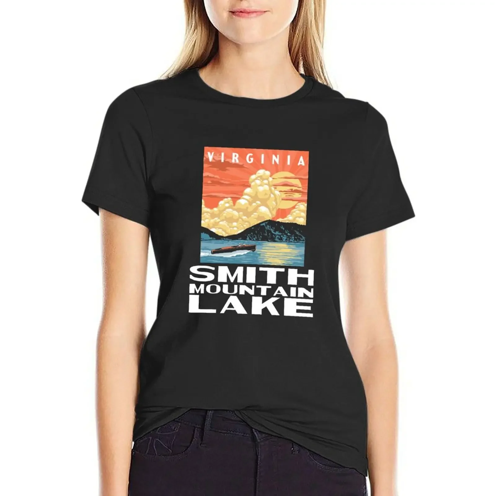 

Smith Mountain Lake Virginia Vintage Boat WPA Poster Style T-shirt vintage clothes tops Womens graphic t shirts