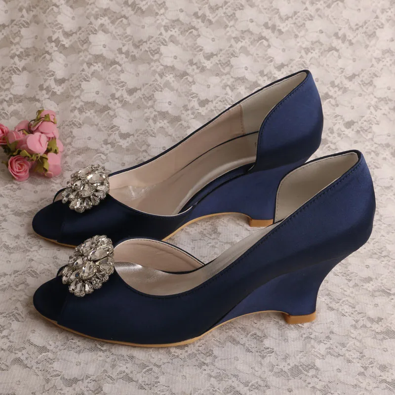 navy blue closed toe wedges