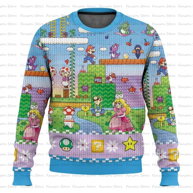 thumbnail image 1 of Suéter feo de Navidad de Mario Bros, sudadera con capucha de dibujos animados de Japón para hombres y mujeres, sudaderas con capucha para primavera y otoño 2025 para parejas, 1 of 4