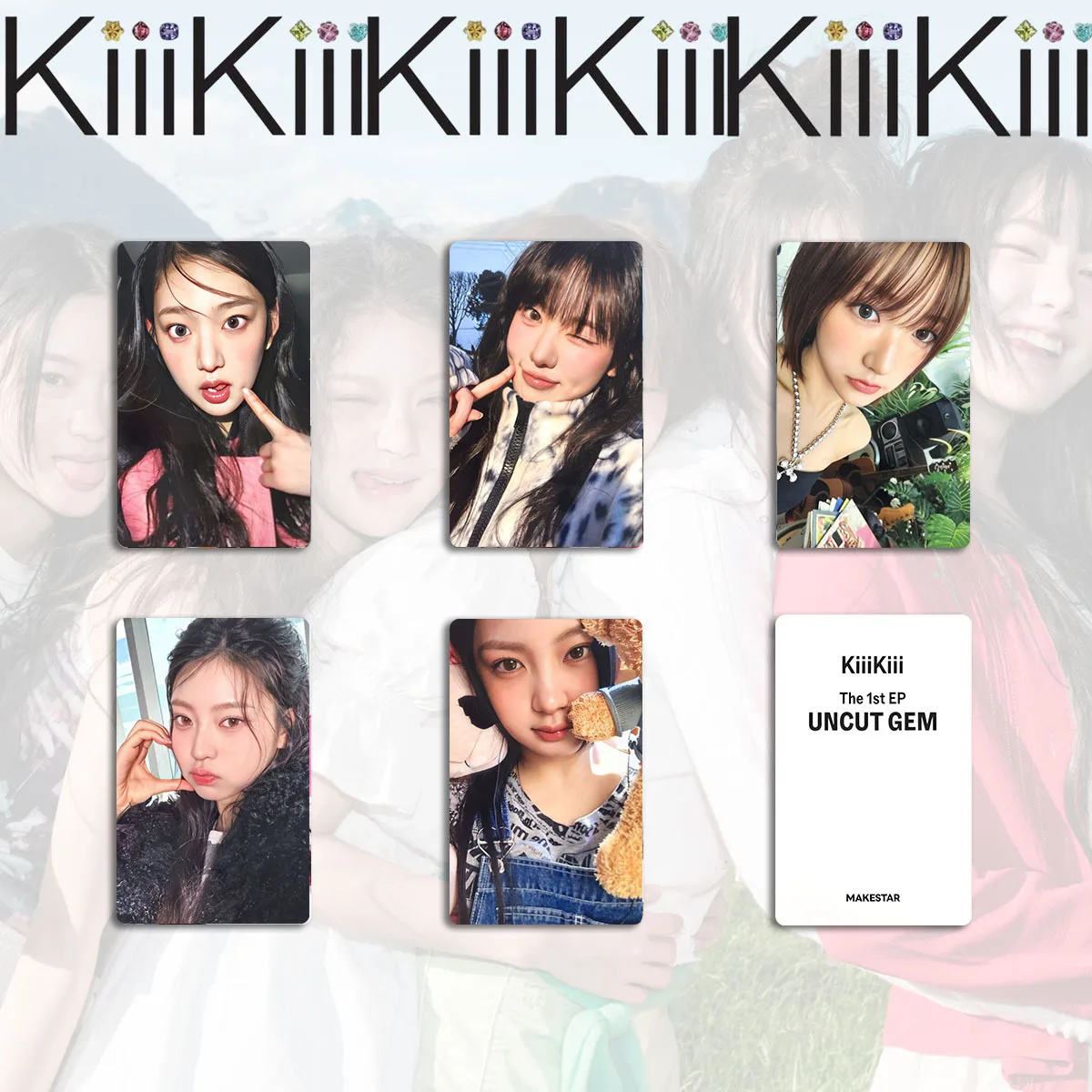 5Pcs/Set Kpop KiiiKiii UNCUT GEM 1st EP Photocards Leesol Sui Haum