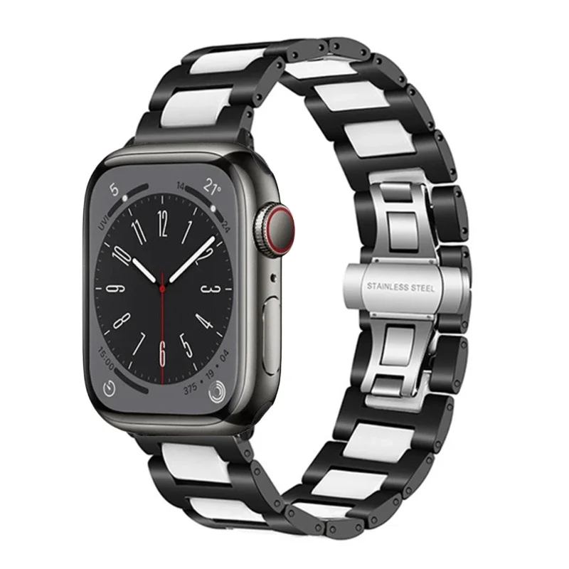 Ceramic+Metal Strap For Apple Watch Band Ultra 49mm 9 8 7 45mm 41mm Stainless Steel Bracelet iWatch 6 5 4 SE 44mm 40mm 42mm Belt