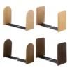2Pcs Wood Bookend with Metal Base Wooden Desktop Bookends Book Organizer Office Bookends Book Ends Stand Holder Shelf Bookrack 1