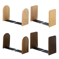 2Pcs Wood Bookend with Metal Base Wooden Desktop Bookends Book Organizer Office Bookends Book Ends Stand Holder Shelf Bookrack 1