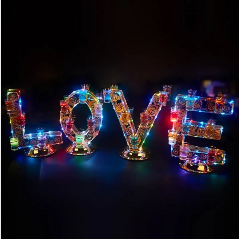 Love shaped Light Up LED Rechargeable Cocktail Cup holder Red Wine Shot Glass Drinking Cups Rack For Club Bar Party Decorations