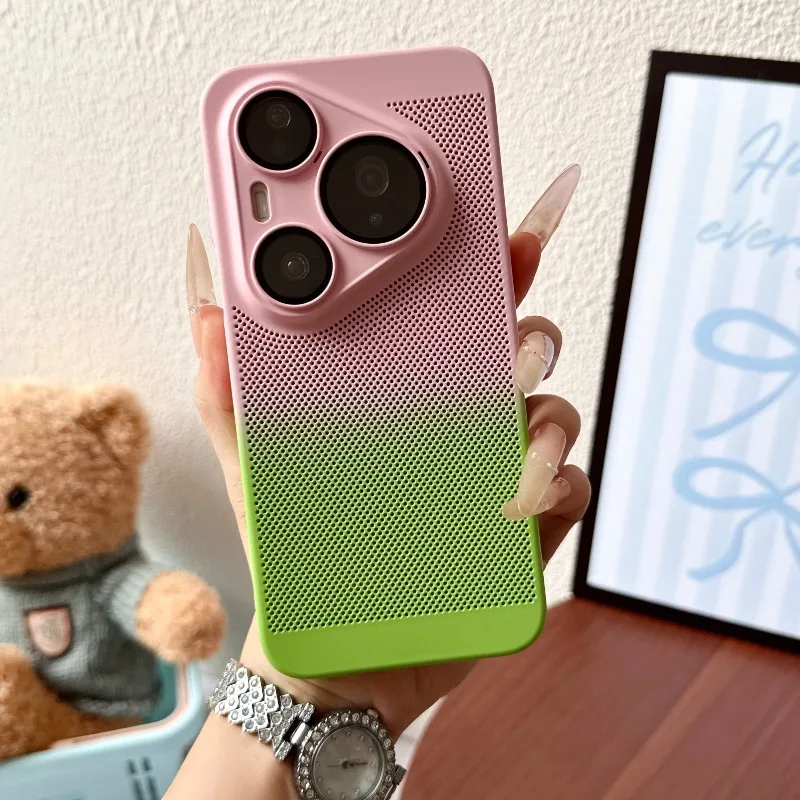Gradient Dual-Color Shockproof Heat Dissipation Phone Case with Lens Protection Film