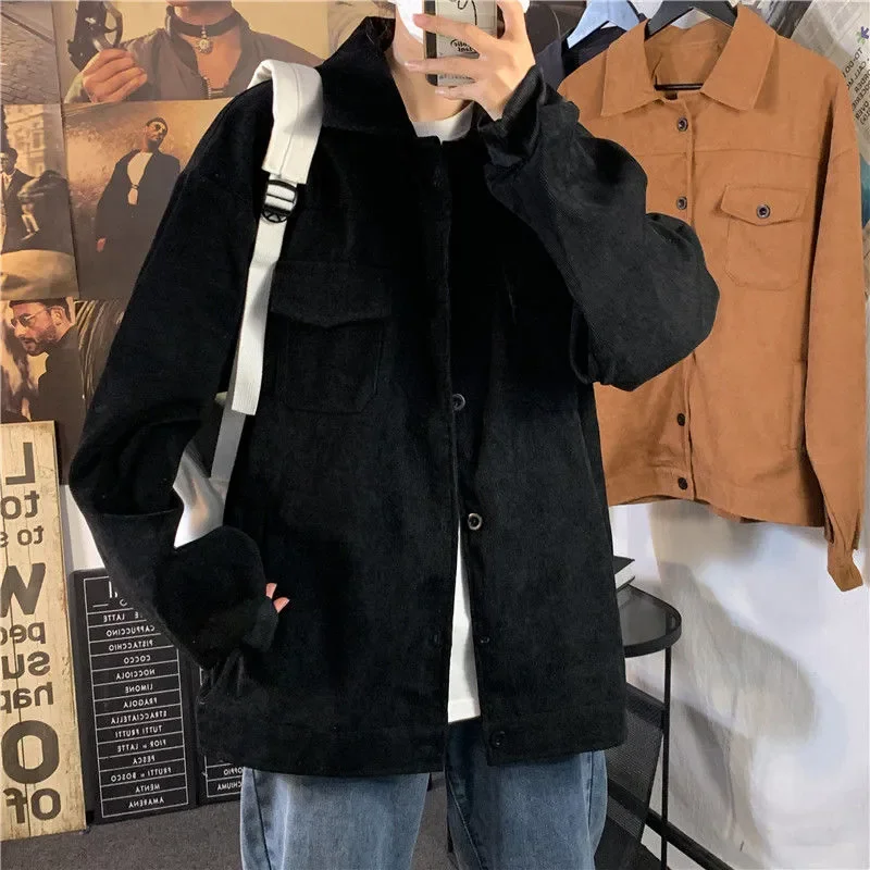 Men's Vintage Japan Style Corduroy Jacket – Casual Solid Color Lapel Coat