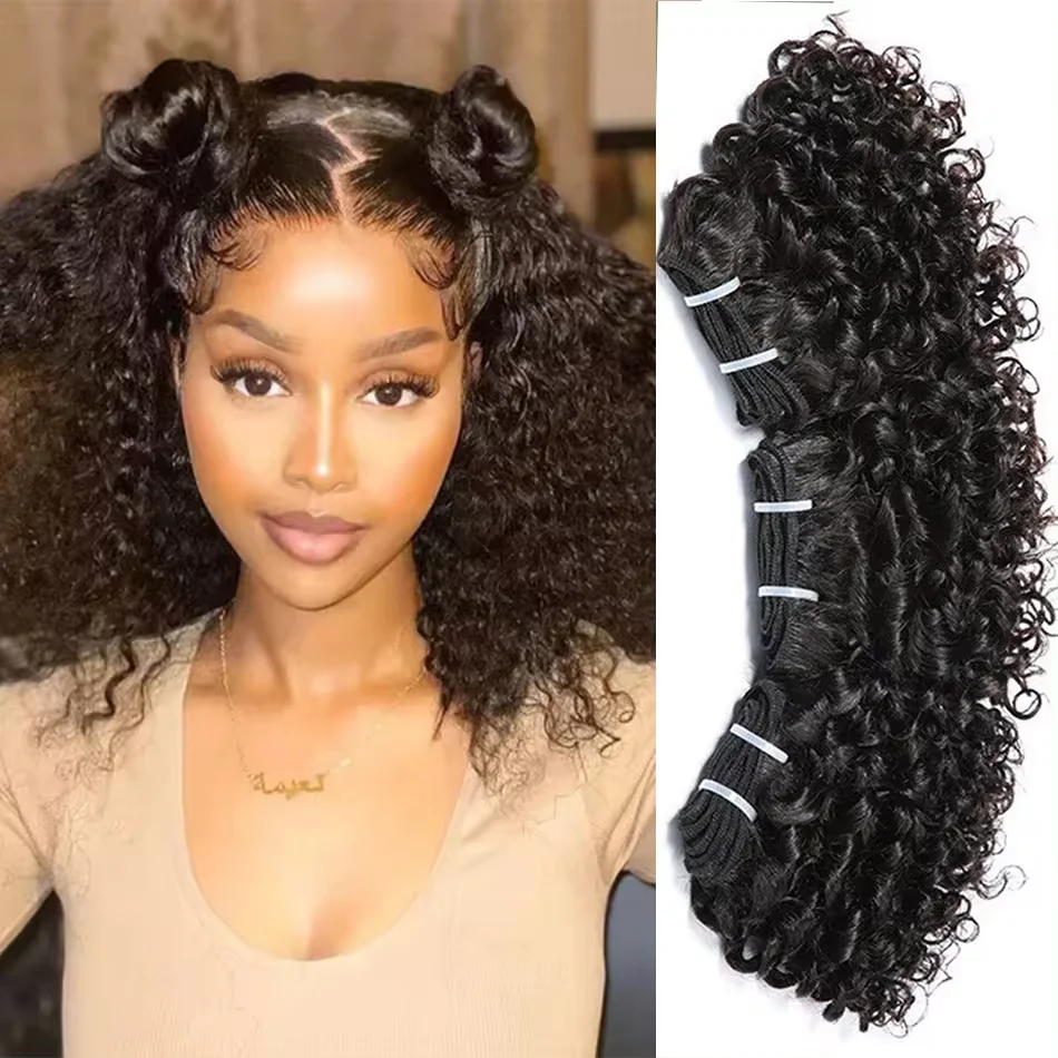 Short Kinky Curly Brazilian Hair Bundles With Closure Unprocessed Hair Weft Extension Humain Natural Color Virgin human hair extensions,human hair bundles,human hair bulk