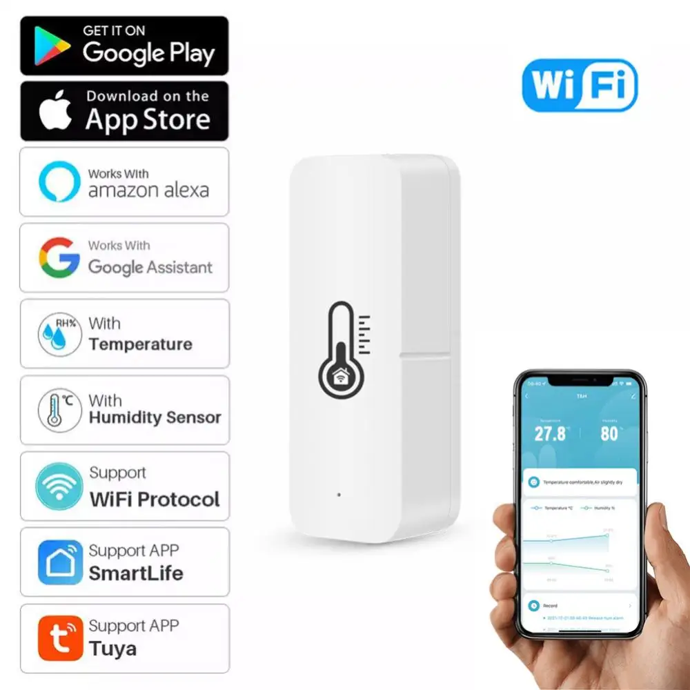 Wifi Tuya Smart Temperature And Humidity Sensor With Buzzer Alarm APP