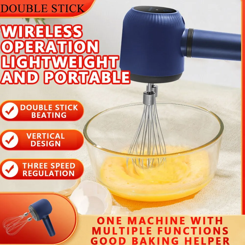 Egg Beater Food Mixer Electric Whisk Handheld Electric Whisk Electric Blender Wireless Electric Food Mixer Portable 3 Speeds Double Stick Egg Beater Baking Dough Cake Cream Mixer Kitchen Tools