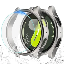 Waterproof Protective Matte Case with Tempered Glass for Galaxy Watch 7 40mm (Titanium Gold)