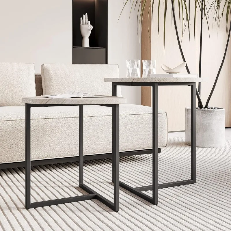 Round Coffee Table Set of 2 End Tables for Living Room,Black Small Coffee Table Living Room 4