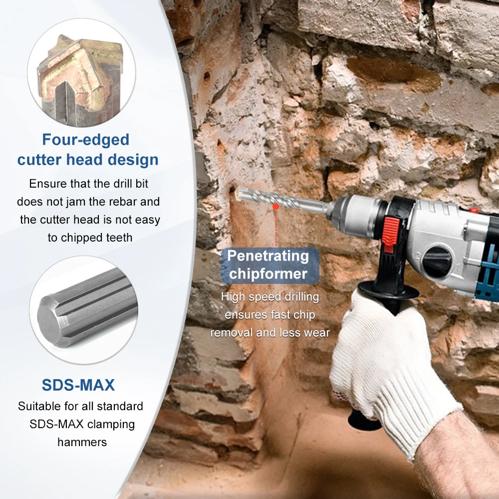  Ƽ ũƮ SDS-MAX 帱 Ʈ ũν ,     ظ,  帱 Ʈ, 4 Ŀ, 280mm-400mm