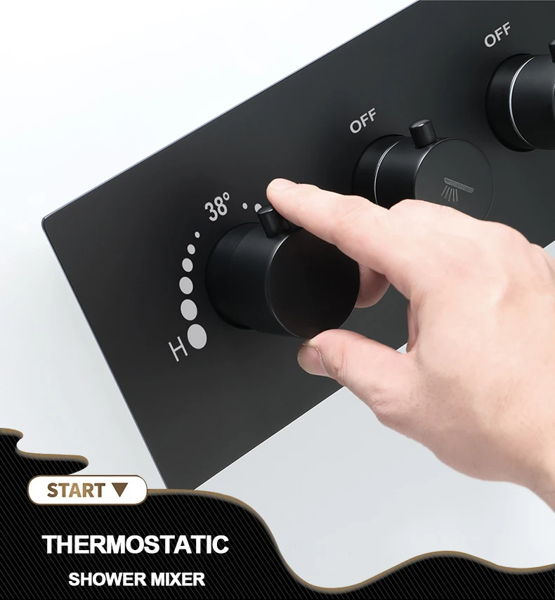 Description Picture 2 of itemBathroom Brass Shower Faucets Concealed Shower Mixer Tap Black Wall Valves Thermostatic Shower Controller Bath Accessories