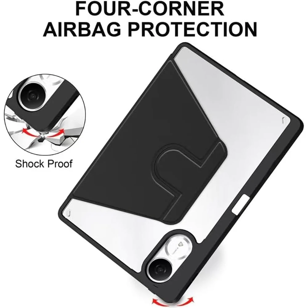 360° Rotating Shockproof Acrylic Tablet Case with Pen Holder - Transparent and Anti-Scratch Design