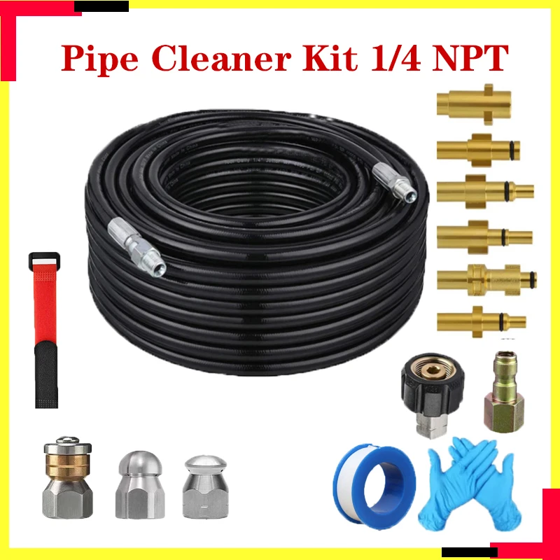 130MSewerDrainWaterCleaningHosePipeCleanerKit14NPTButton