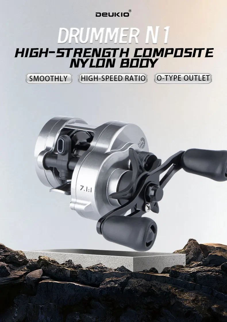 DEUKIO 2026 Angelrolle, Baitcasting-Rolle mit 5kg Bremskraft, 5+1BB, Aluminiumlegierungsgriff mit Gummiknöpfen – Detail 1