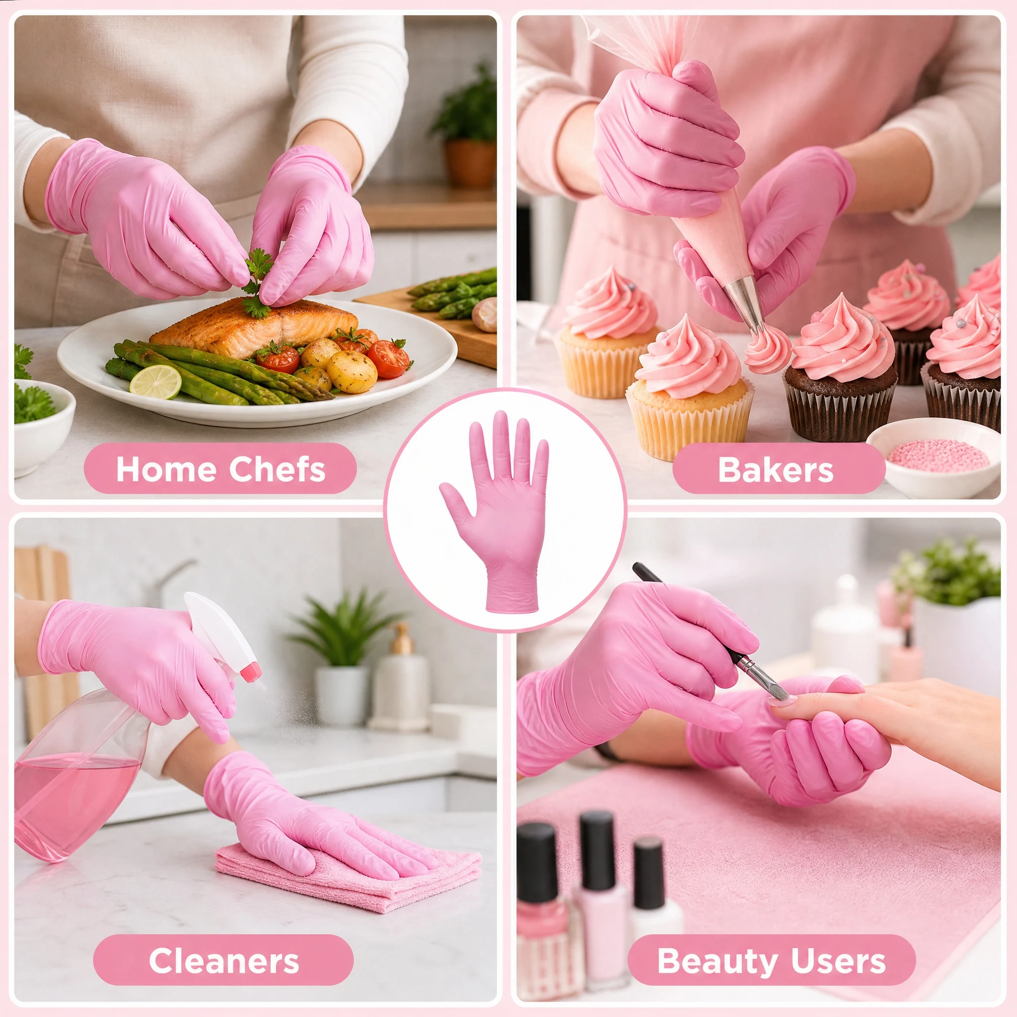 100PCS Pink Nitrile Gloves 3