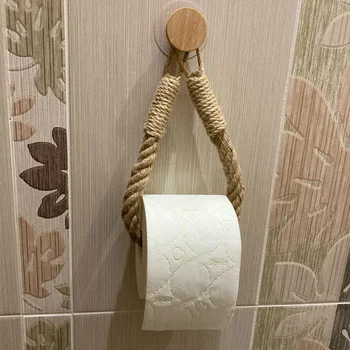 Porte-serviettes en papier sans clous, crochet pour serviettes de salle de bain, porte-papier hygiénique, couleur chanvre Beige 1
