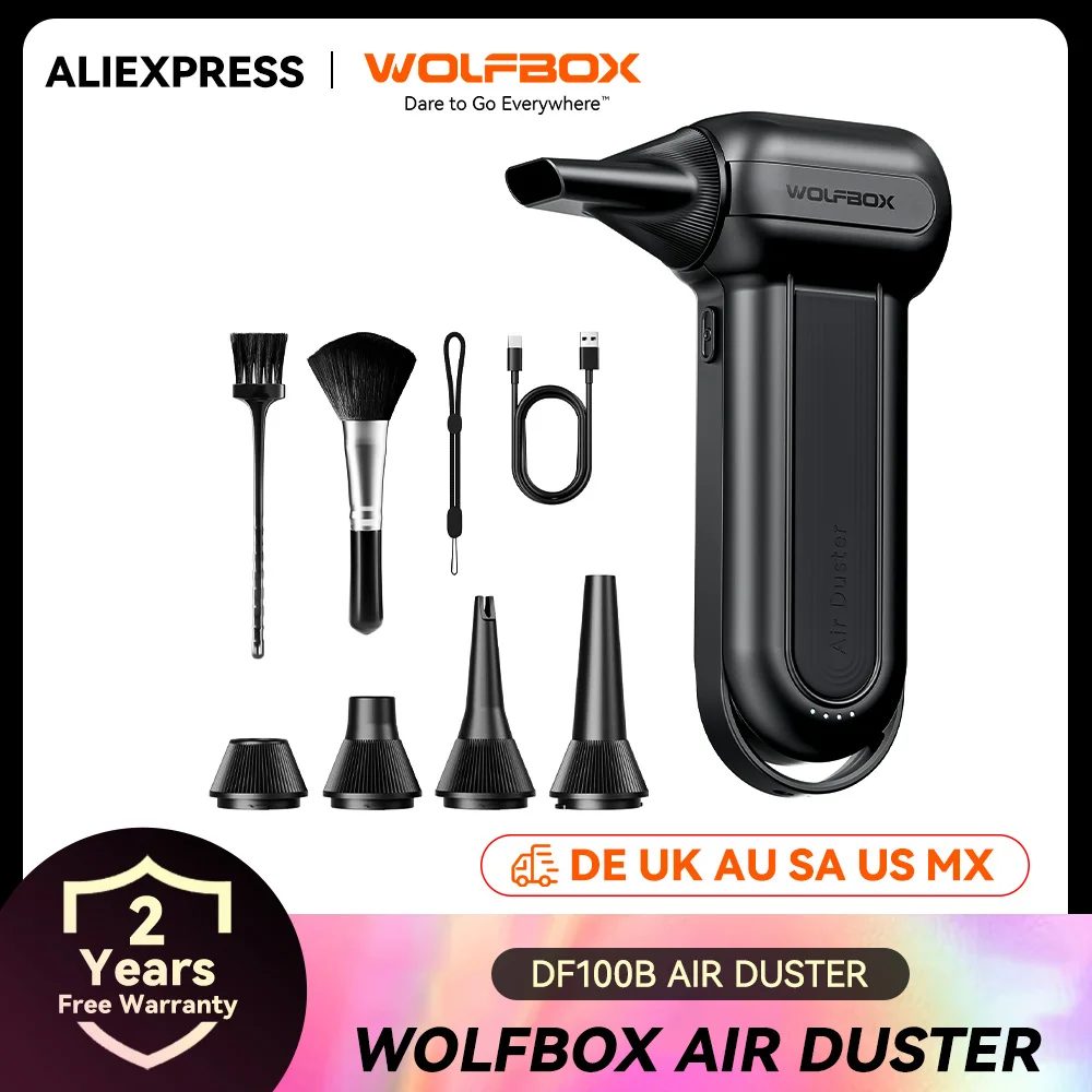 WOLFBOX DF100 Powerful Fan Duster Wireless Air Blower Air Duster 150000RPM 3-Speed 2 Years Free Warranty for Car/Home/Outdoor