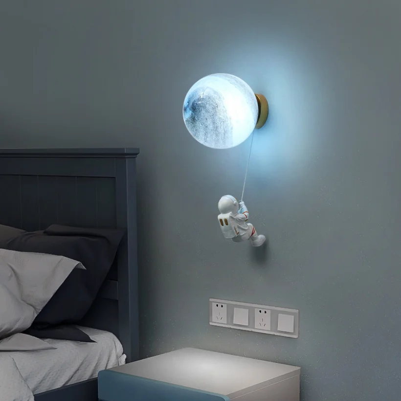 Children Wall Sconce Light Planet Lamp for Bedroom Bedside Modern Lighting Astronaut Decoration Nordic Glass Ball