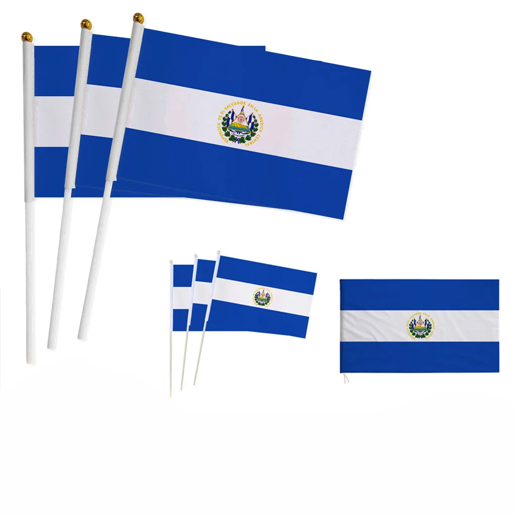 Z-One Flag 100Pcs El Salvador Hand Flag 14*21Cm Salvadorean National Hand Held Waving Small Flag Piccola Bandiera Waving Flag Decor
