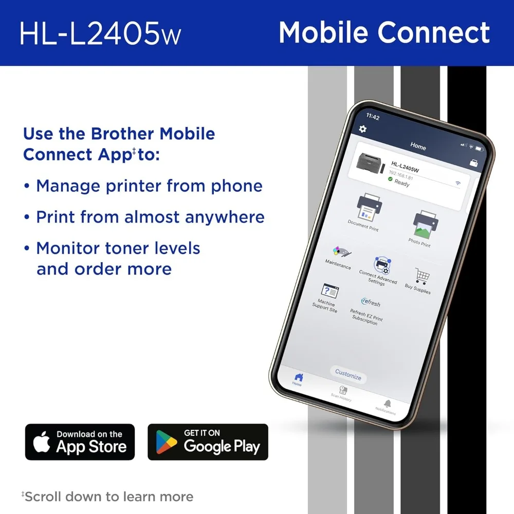 HL-L2405W Wireless Compact Monochrome Laser Printer with Mobile Printing, Black & White Output | Includes Refresh Subscription 5