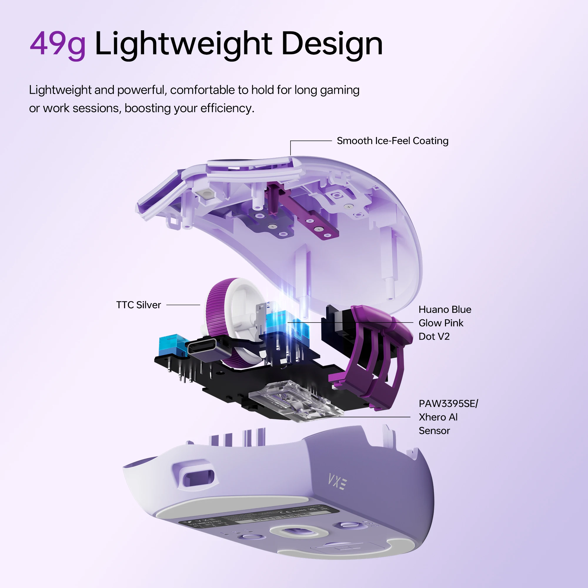 ATK VXE Dragonfly V3 Pro 4모드 무선 게이밍 마우스 49g 초경량 PAW3395SE 인체공학적 디자인, PC 노트북용 긴 배터리 수명