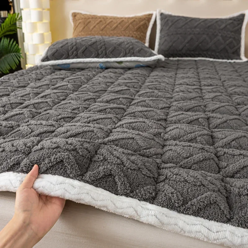 new flannel mattress thickened milk fleece quilt mattress winter household bed blanket