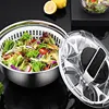 Salad Spinner Stainless Steel Manual Press Type Vegetable Spinner Multifunctional Home Vegetable Fruit Washer Drain Strainer