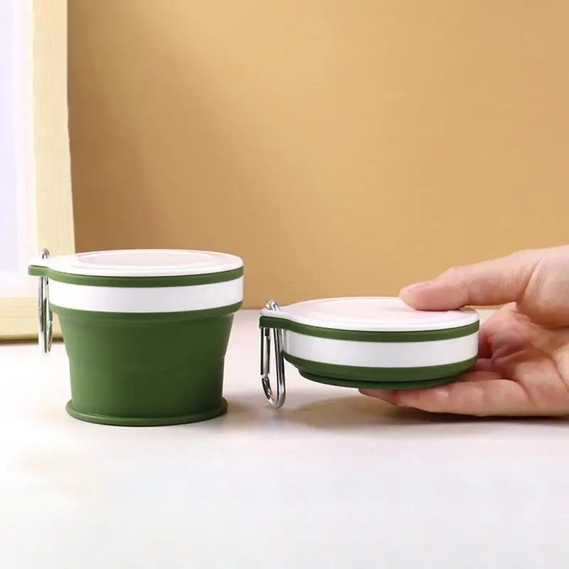 Folding Cups Food Grade Water Cup Silicone Retractable Portable Outdoor Handcup Reusable Leak Proof Camping Cup with Carabiner