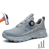 Plus size 38- 45 Lightweight Work Safety Shoes Men Women Steel Toe Shoes Rotating Button Work Sneakers Protective Safety Boots