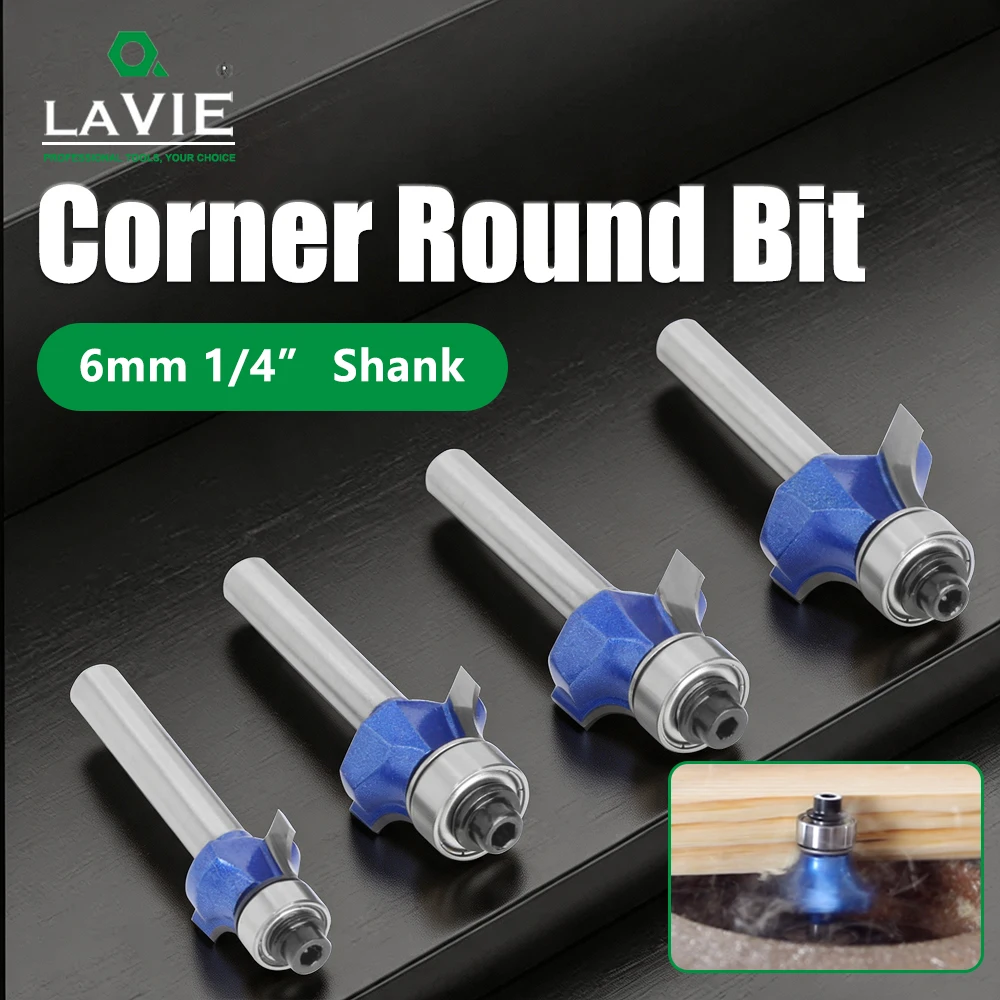 LAVIE 4-teiliges Vollhartmetall-Abrundfräser-Set 1/4" Schaft R3.17/3.96/4.76/6.35mm Fräser Holzbearbeitung H06051T4ABL