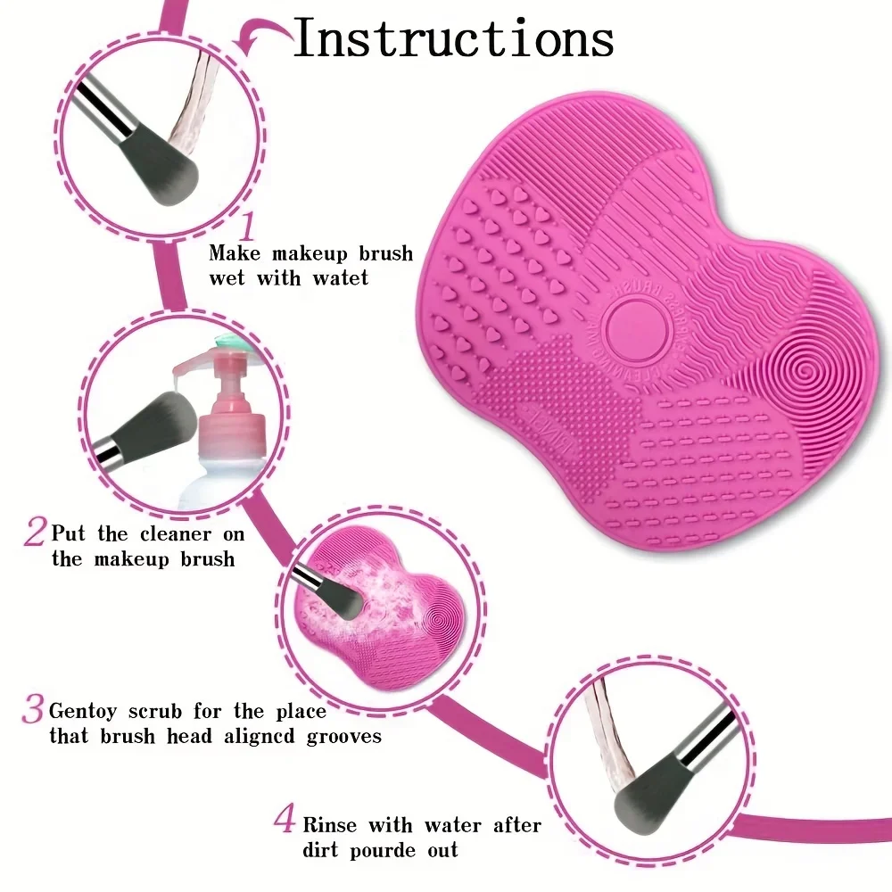 Cleaning Pad-Efficient & Portable & Reusable Apple Shaped Silicone  Makeup Brush Makeup Brush Cleaning Mat With Suction Cup