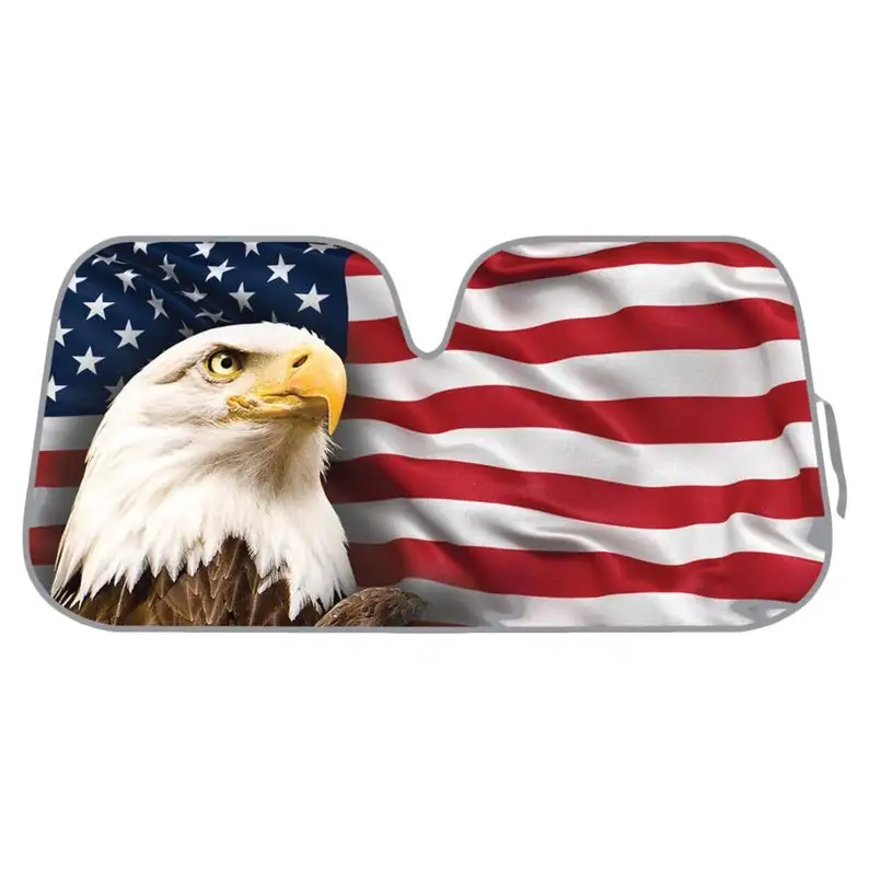 

BDK AS-764 USA Patriotic American Eagle Flag Front Windshield Sunshade, Accordion Style Folding Autoshade Sun Visor - 58x28 Inch