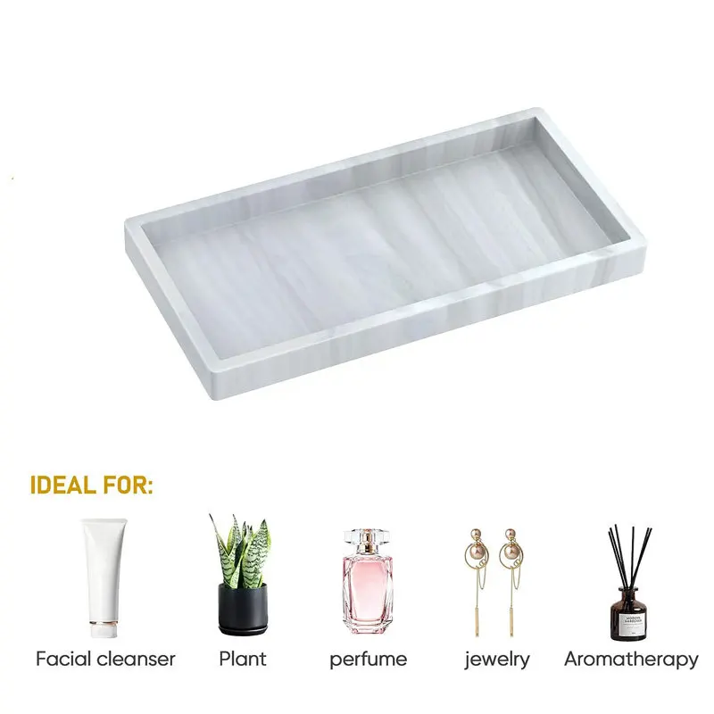 Silicone Bathroom Tray Bathroom Counter Tray Thickened Silicone Bathroom Vanity Tray Shatterproof Durable Rectangle Tray Soap Dispenser Tray