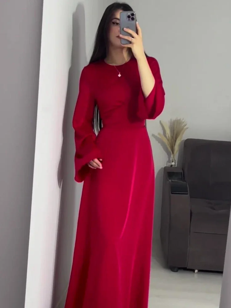 XIZOU 우아한 바디콘 밴디지 원피스, 라운드넥 긴팔, 단색 슬림, 여름 원피스 파티, 이브닝 맥시 드레스, 2024