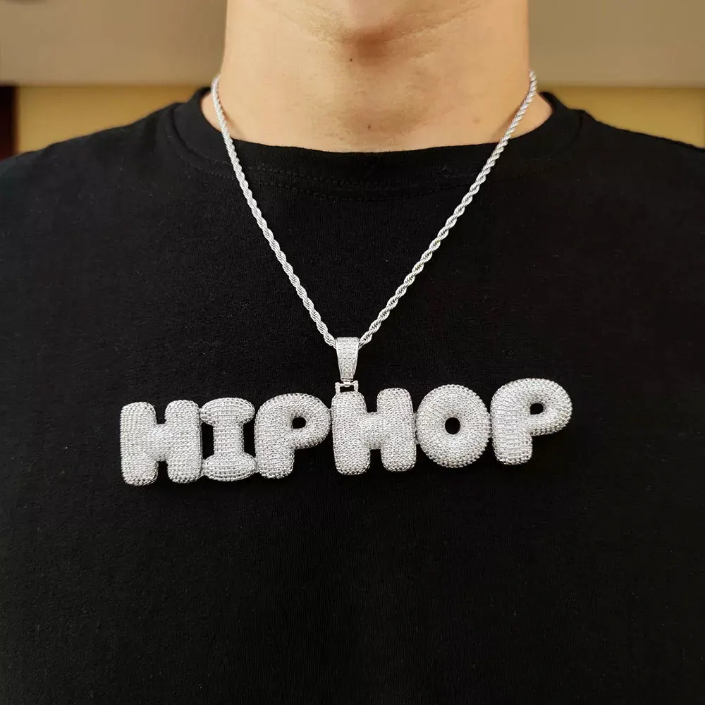 Iced Out Bubble Letter Chain Necklace for Women Personalized Initial Name Necklace Men Stainless Steel Rope Chain