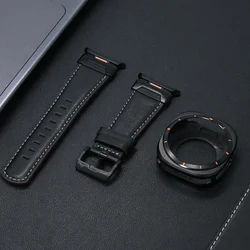 Premium Leather Bracelet with Aluminum Alloy Case - Galaxy Ultra 47mm (Black black orange)