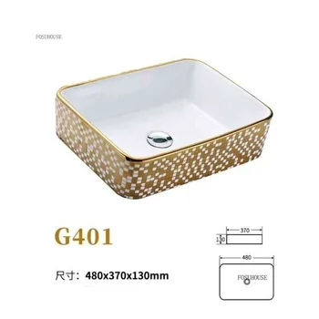 อ่างล้างหน้าสไตล์เรโทรสีทอง อ่างล้างหน้าแบบตั้งบนเคาน์เตอร์สีเงิน อ่างล้างหน้าเซรามิกหรูหรา อ่างล้างหน้าแบบติดตั้งในตัวสำหรับโรงแรม อ่างล้างหน้าสำหรับระเบียง 1